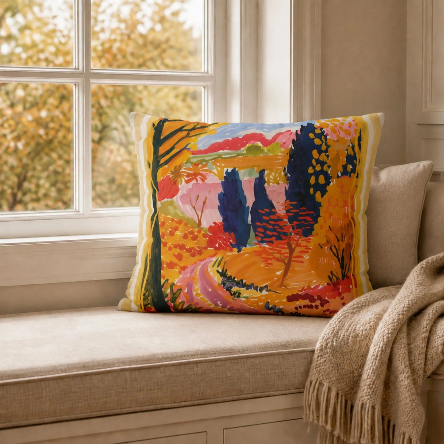 Colorful Autumn Road Pillow and Cover