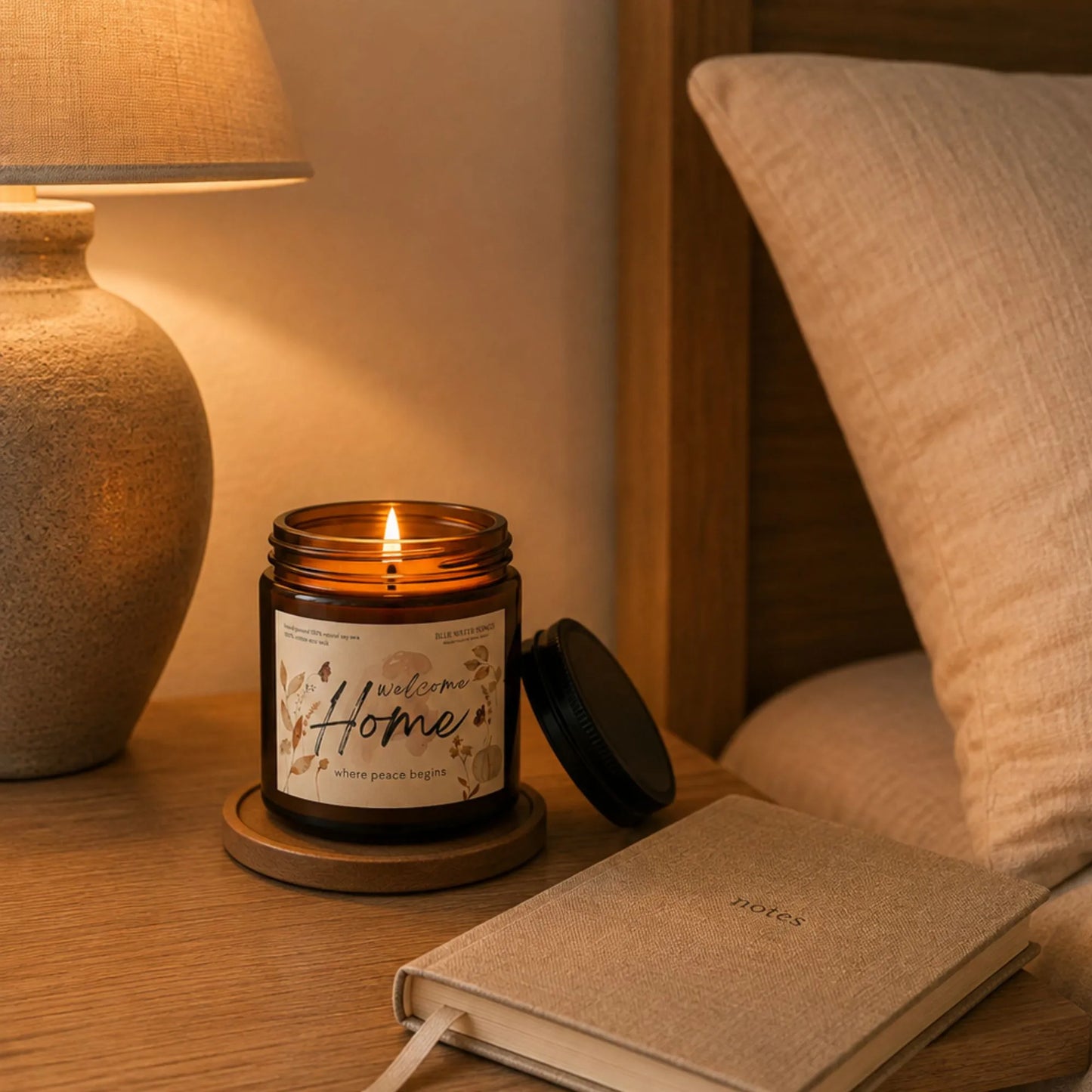 Welcome Home Soy Scented Candle, Soy Candle 4 oz 9 oz, Amber Jar with Black Lid