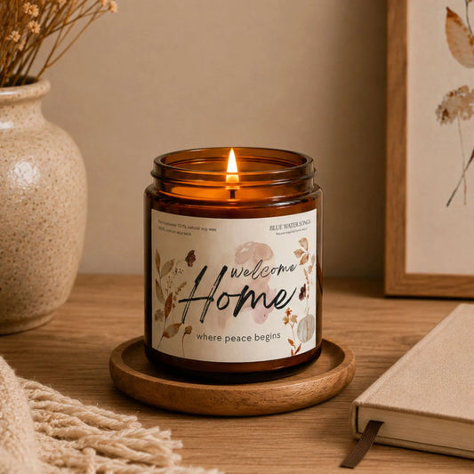 Welcome Home Soy Scented Candle, Soy Candle 4 oz 9 oz, Amber Jar with Black Lid