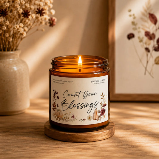 Count Your Blessings Soy Scented Candle, Soy Candle 4 oz 9 oz, Amber Jar with Black Lid