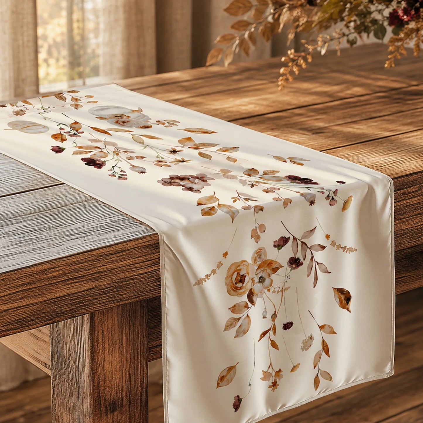 Autumn Wildflower Table Runner, Watercolor Fall Botanical Table Decor