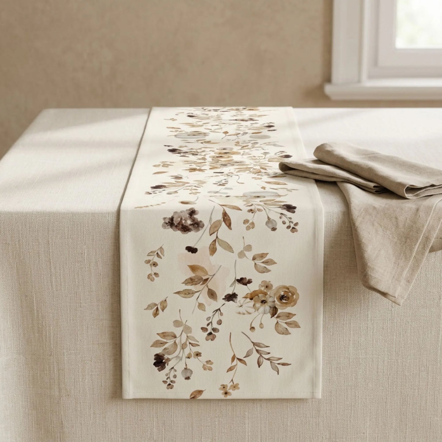 Autumn Wildflower Table Runner, Watercolor Fall Botanical Table Decor