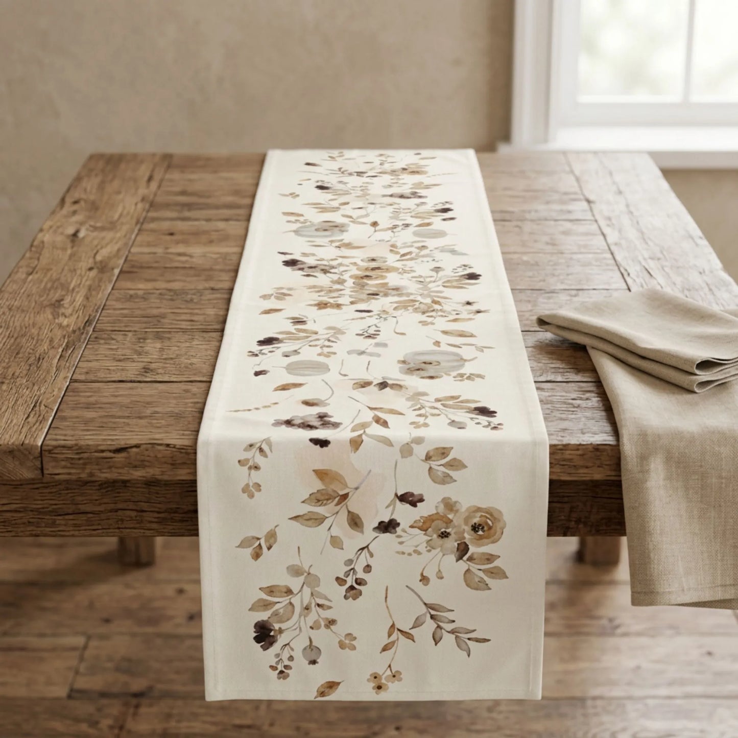 Autumn Wildflower Table Runner, Watercolor Fall Botanical Table Decor