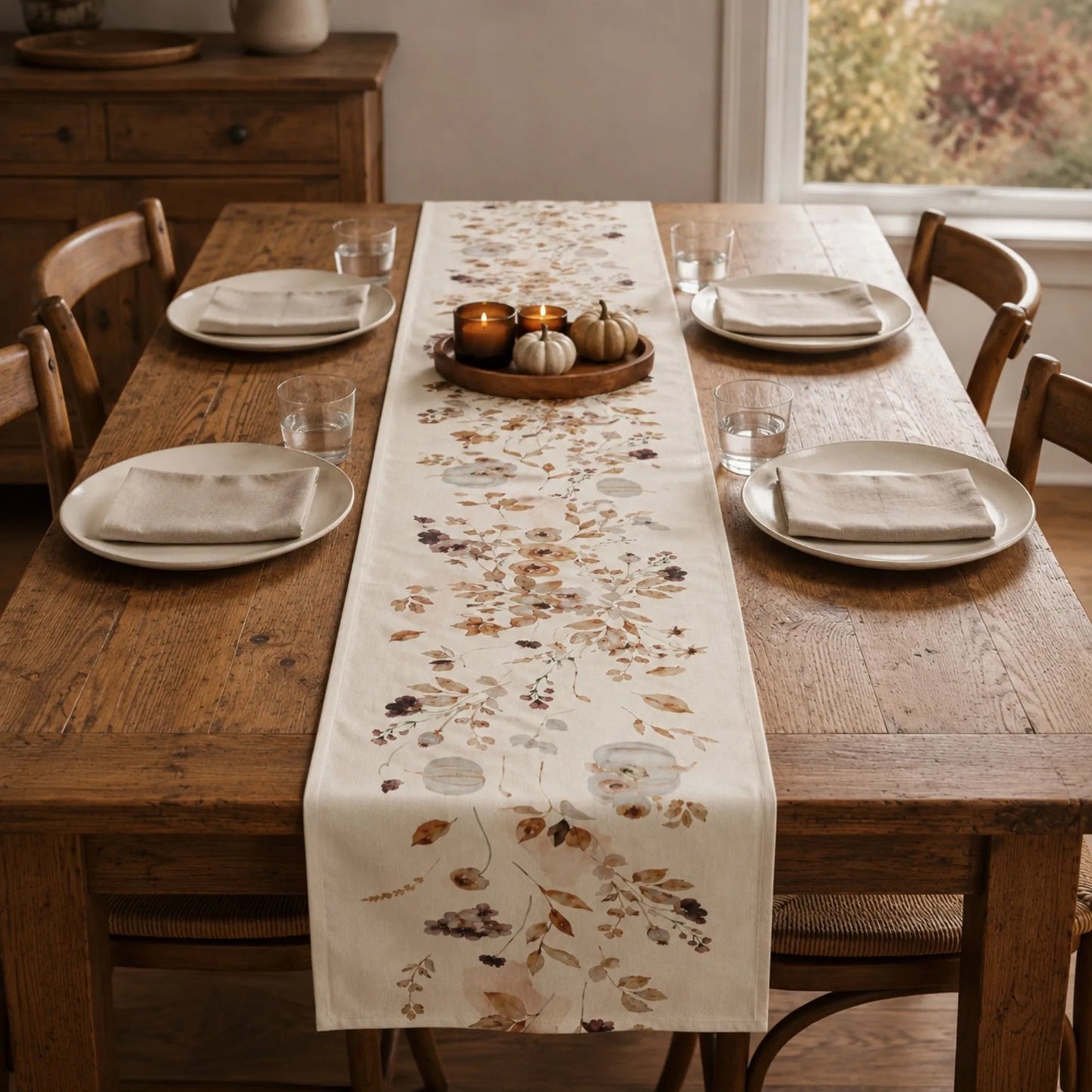 Autumn Wildflower Table Runner, Watercolor Fall Botanical Table Decor