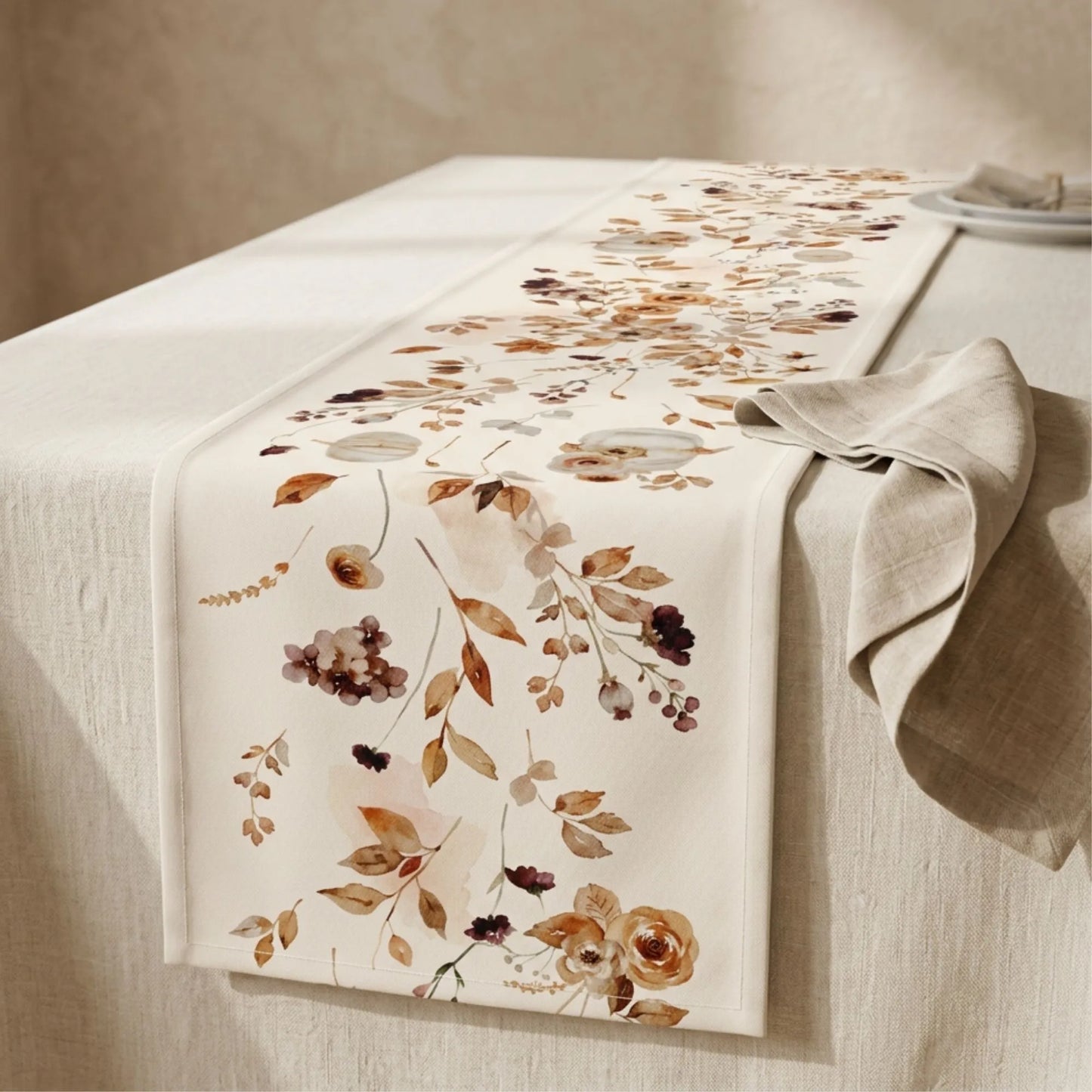 Autumn Wildflower Table Runner, Watercolor Fall Botanical Table Decor