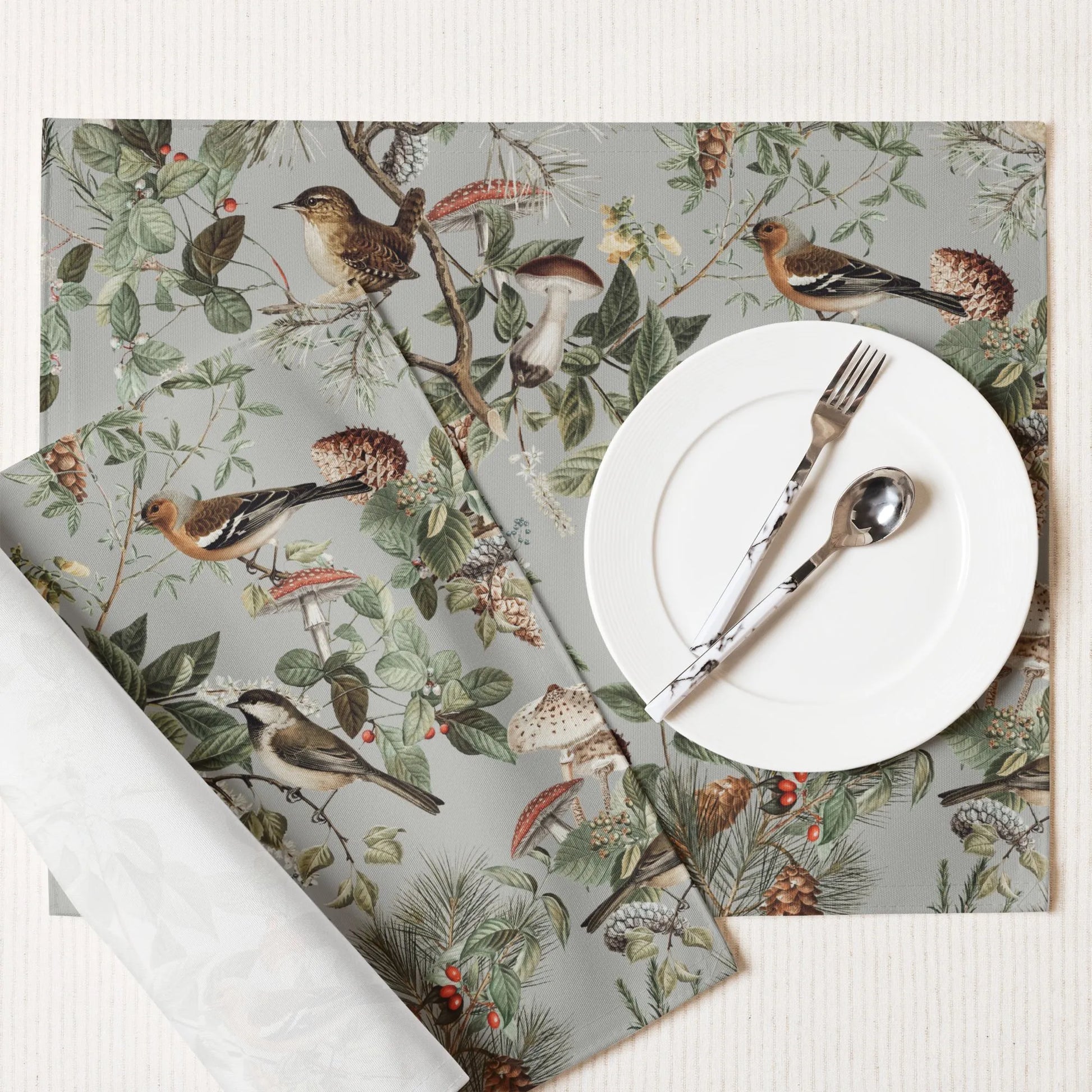 Vintage Autumn Botanical PLACEMATS with white plate and fork