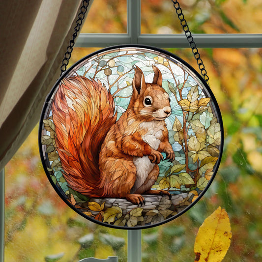 Fall Squirrel Round Stained Glass Ornament | FALL24RSG18