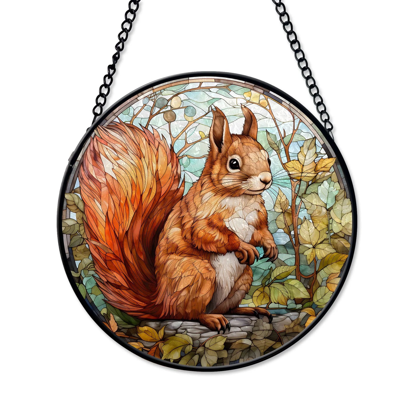 Fall Squirrel Round Stained Glass Ornament | FALL24RSG18