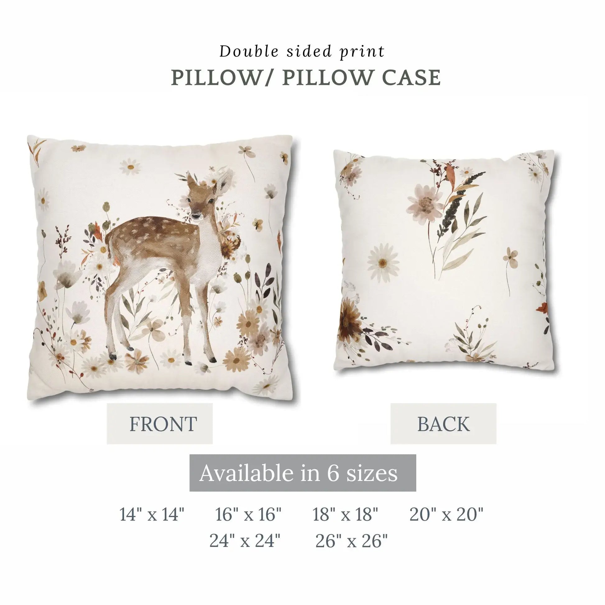 size descriptions of Bambi Deer Fall Pillow Cover