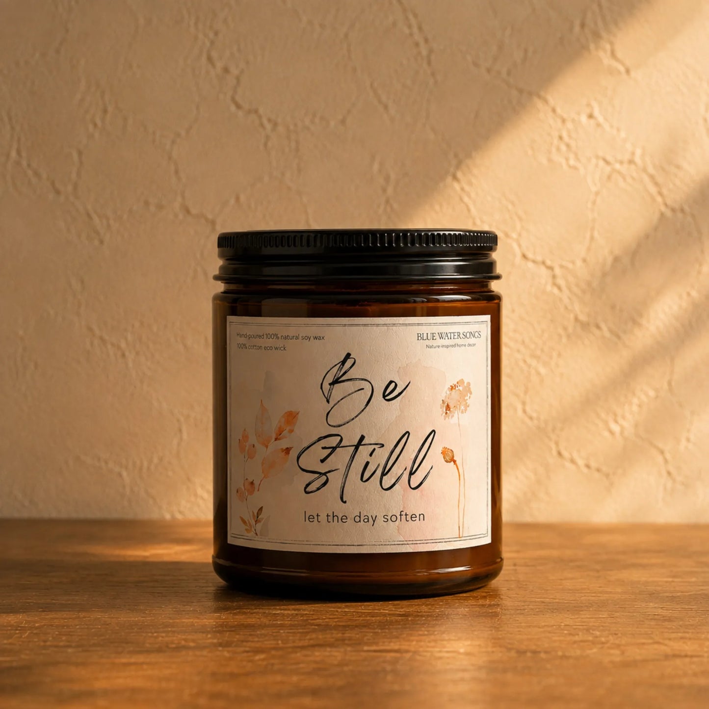 Be Still Soy Scented Candle, Soy Candle 4 oz 9 oz, Amber Jar with Black Lid