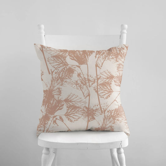 Birch Leaves Herbarium PILLOW from Blue Water Songs on white chair