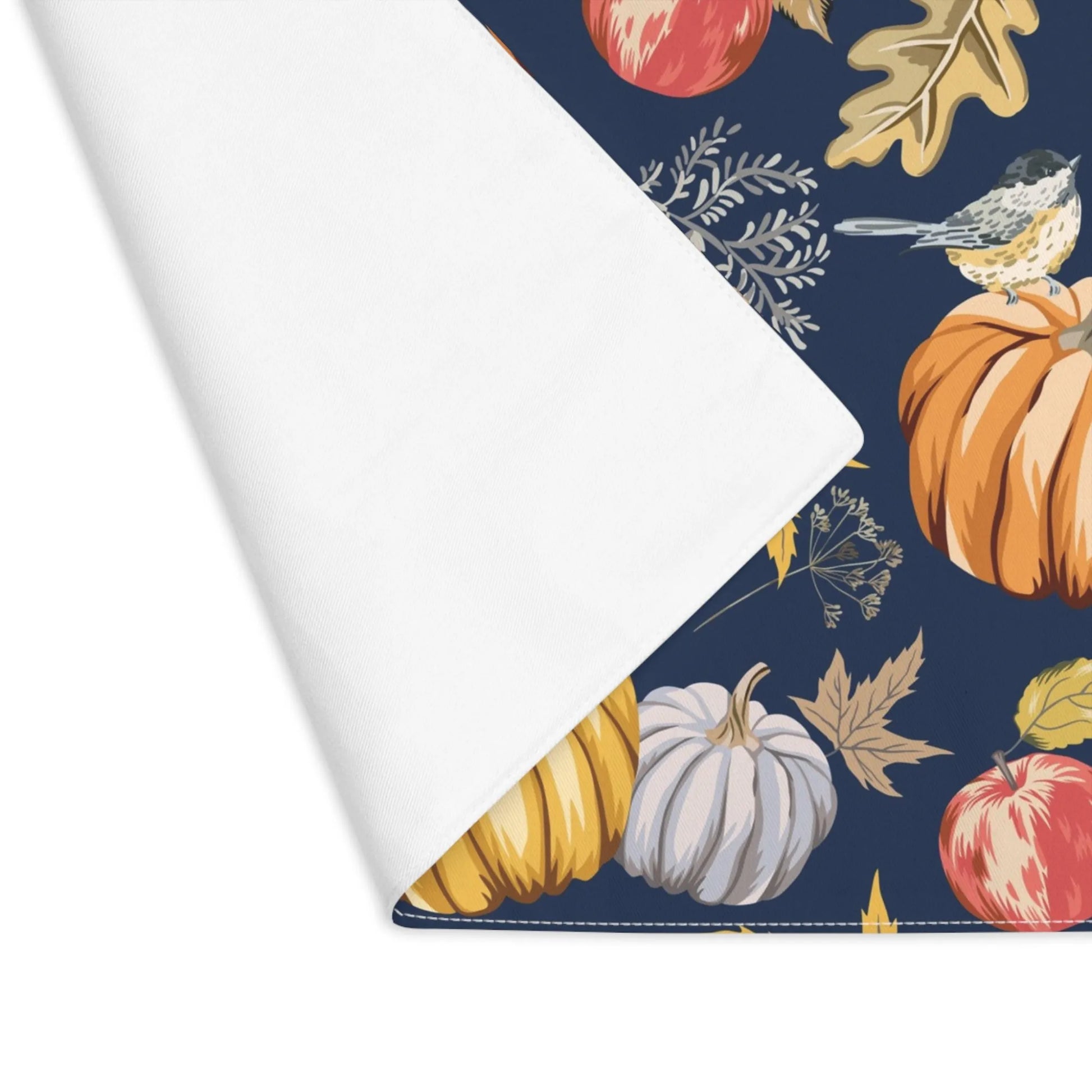 Pumpkin and bird PLACEMATS from Blue Water Songs, navy color