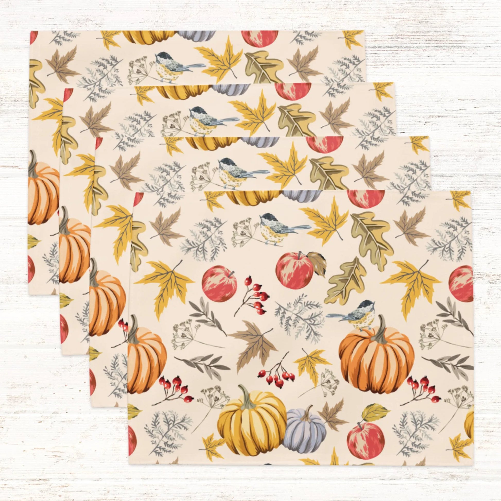 Pumpkin and bird PLACEMATS from Blue Water Songs - set of 4, beige color