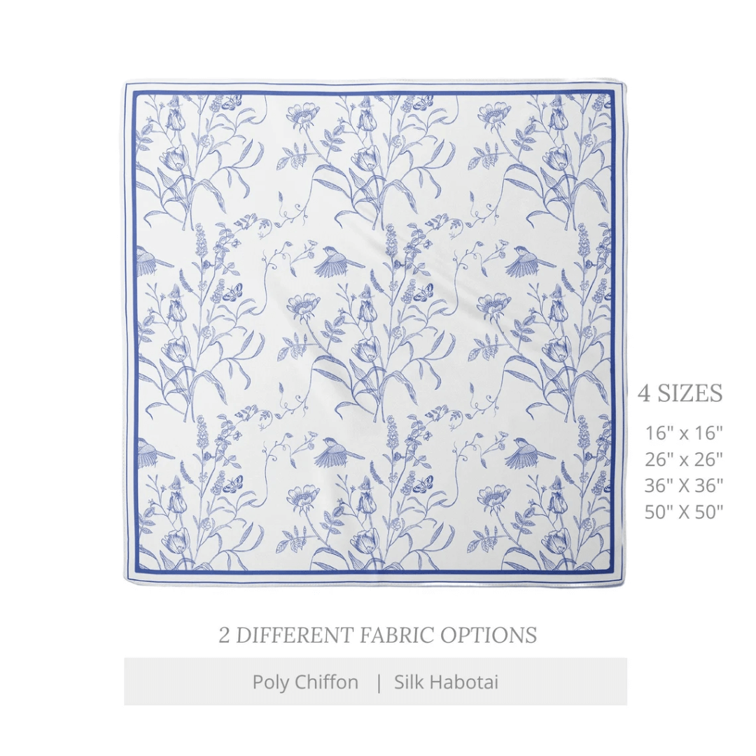 sizes description of Blue floral scarf from Blue Water Songs