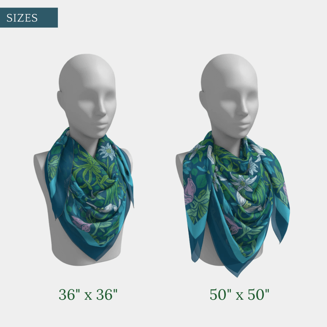 size 36"x36" Blue floral silk SCARF from Blue Water Songs