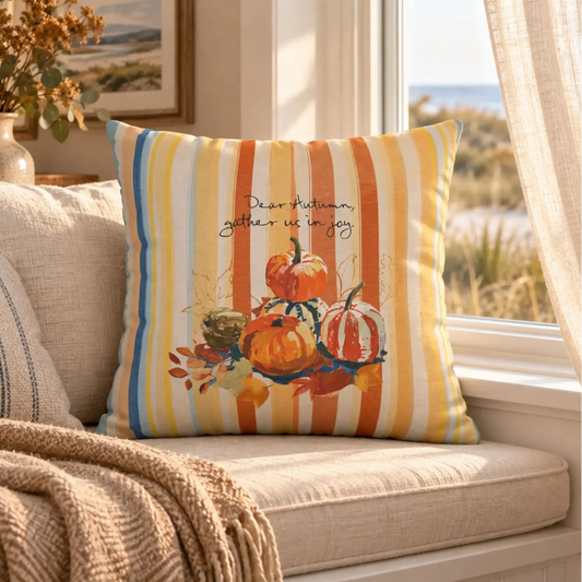 Blue Orange Stripe and Pumpkins Pillow and Cover