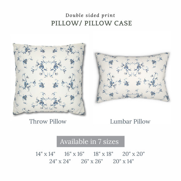 size descriptions Vintage blue floral throw PILLOW from Blue Water Songs