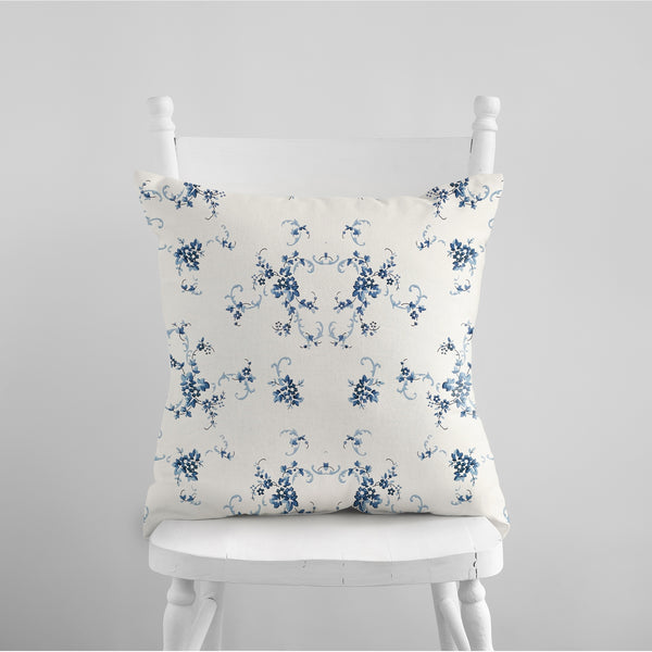 Vintage blue floral throw PILLOW from Blue Water Songs