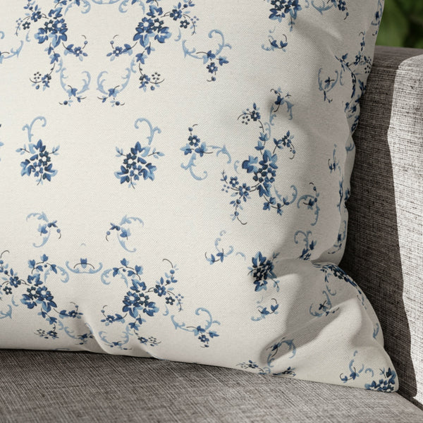 closer look of Vintage blue floral throw PILLOW from Blue Water Songs