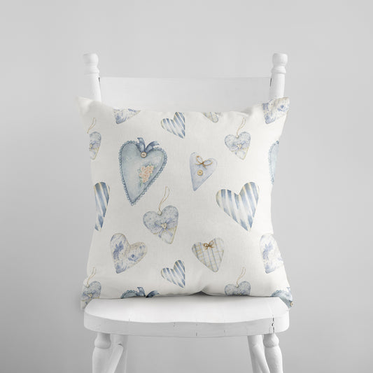 Blue Watercolor Hearts PILLOW & COVER