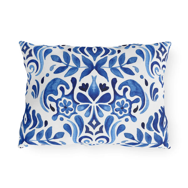 Blue Watercolor Hand-Painted Tile Pattern| OUT lumbar DOOR PILLOW from Blue Water Songs