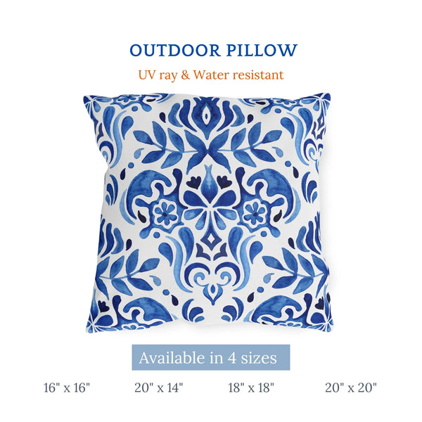 Blue Watercolor Hand-Painted Tile Pattern| OUTDOOR PILLOW from Blue Water Songs