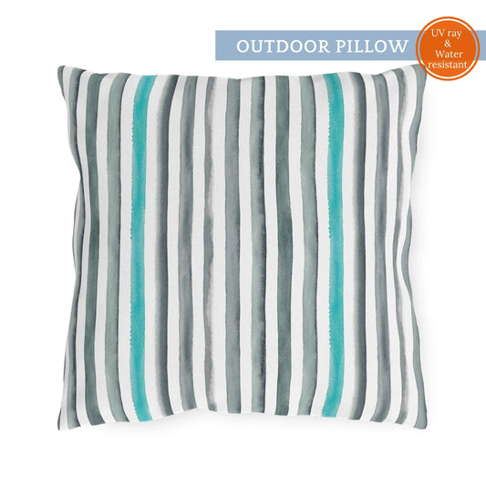 Watercolor Grey Blue Striped | Outdoor Pillow