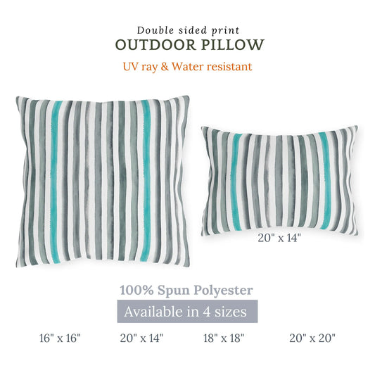 Watercolor Grey Blue Striped | Outdoor Pillow