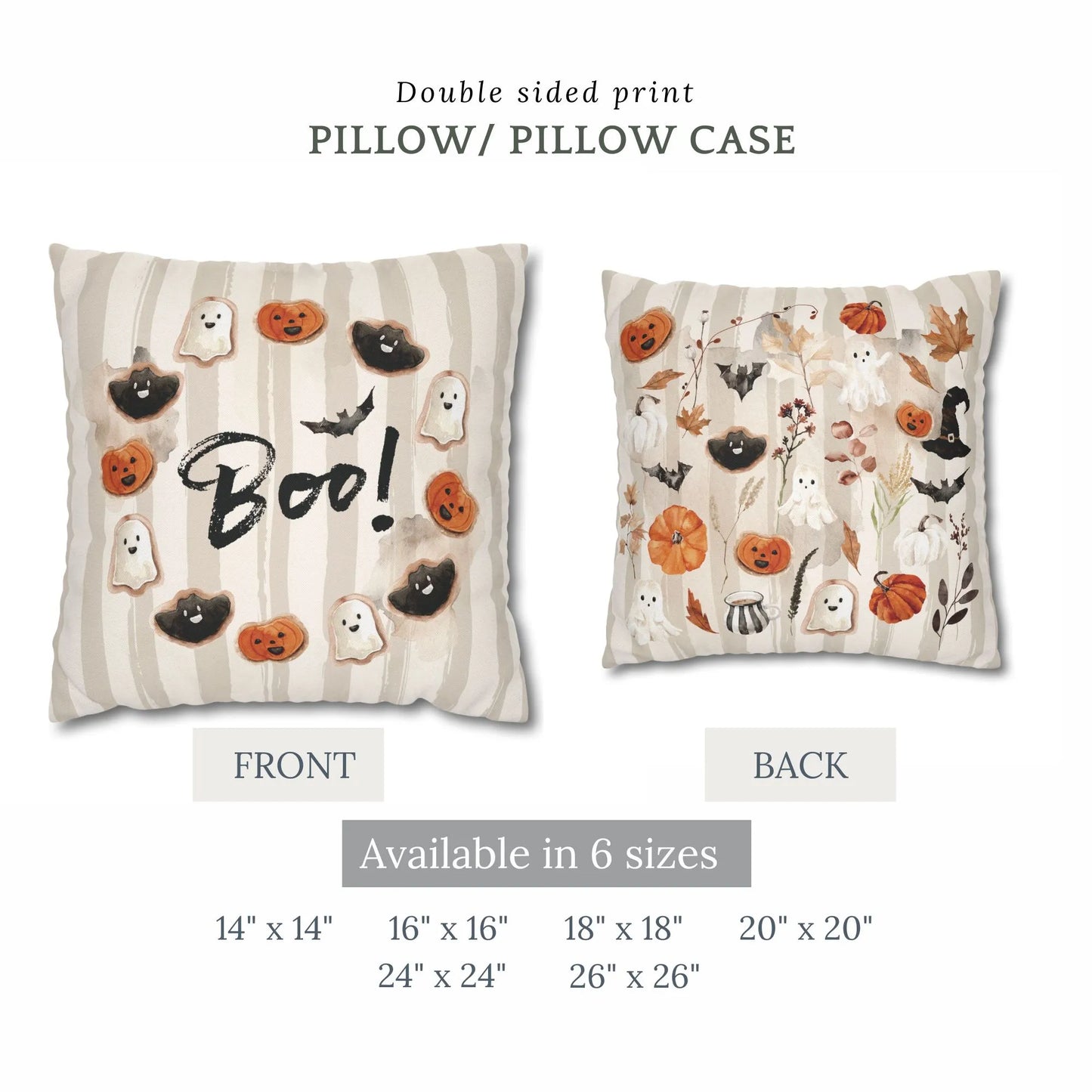 different sizes of cute Halloween pillow covers from Blue Water Songs