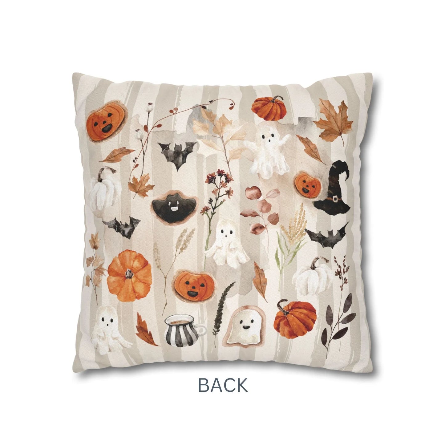 back side of cute Halloween pillow covers from Blue Water Songs