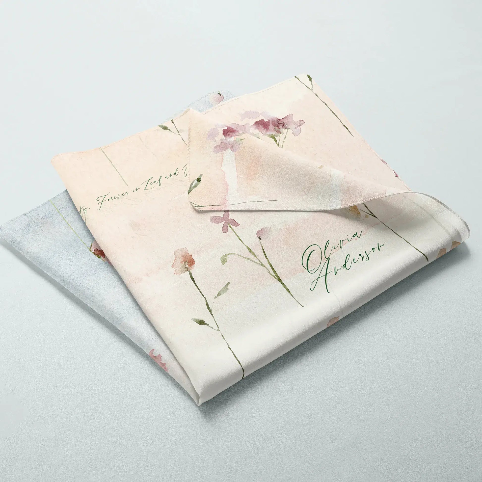 Personalized bridesmaid scarf with watercolor floral print and custom name for wedding gift