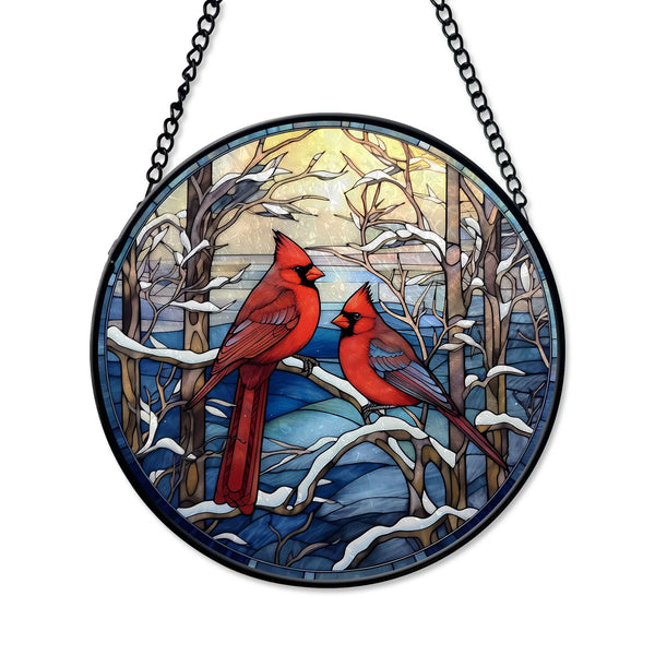 Red Cardinal Round Stained Glass Ornament from Blue Water Songs