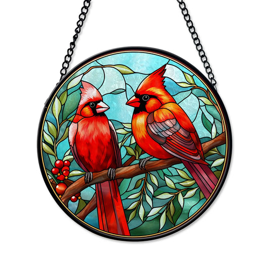 Red Cardinal Round Stained Glass Ornament from Blue Water Songs 