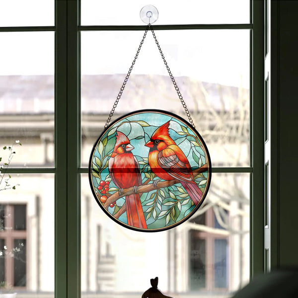 Seasonal Window Decor with cardinal bird hanging ornament from Blue Water Songs