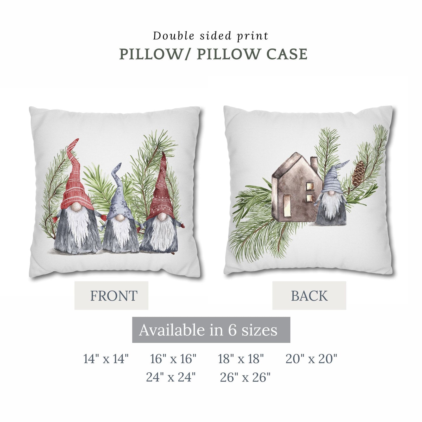 Gnomes Christmas PILLOW from Blue Water Songs - size descriptions