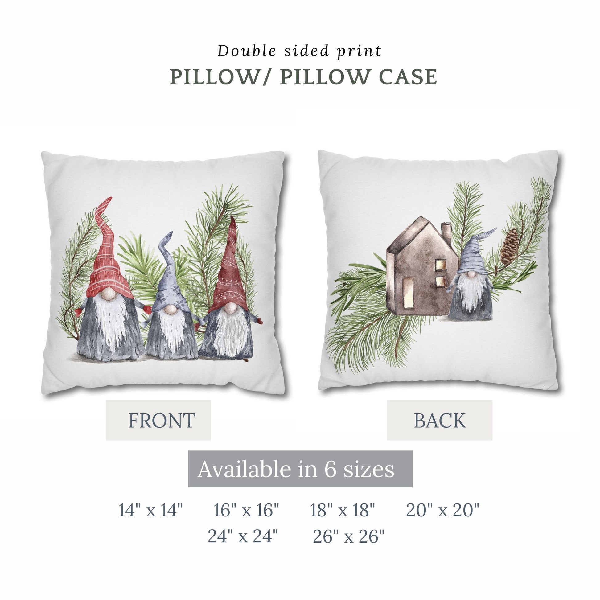 Gnomes Christmas PILLOW from Blue Water Songs - size descriptions