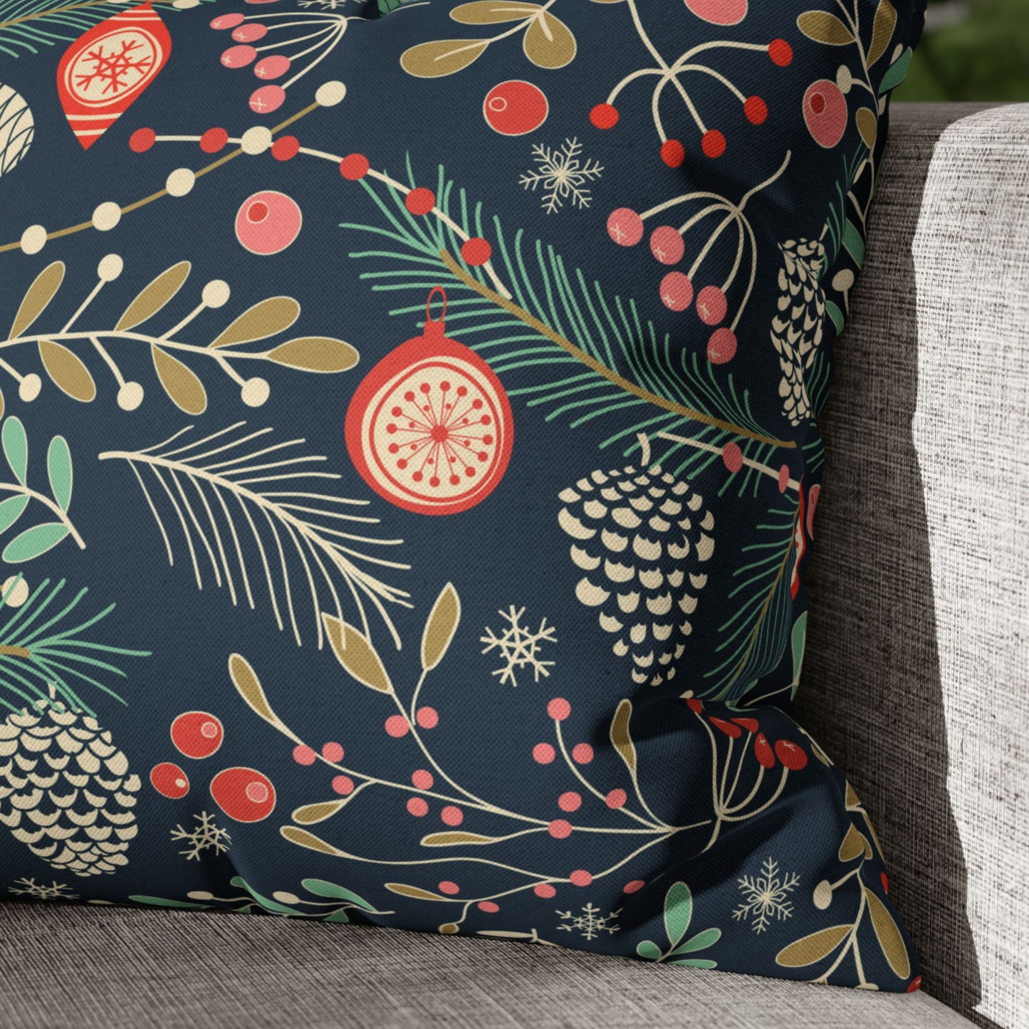 close up of Winter Botanical Pillow from Blue Water Songs