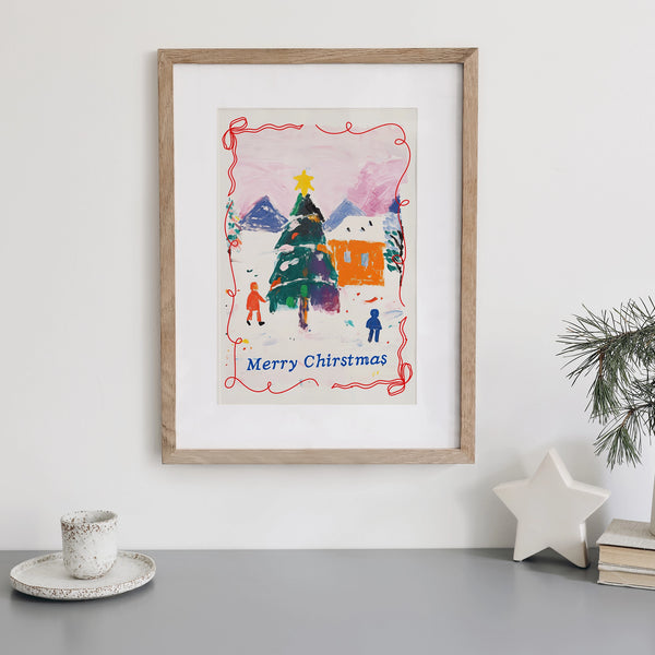 Cute Merry Christmas poster from Blue Water Songs hanging on wall