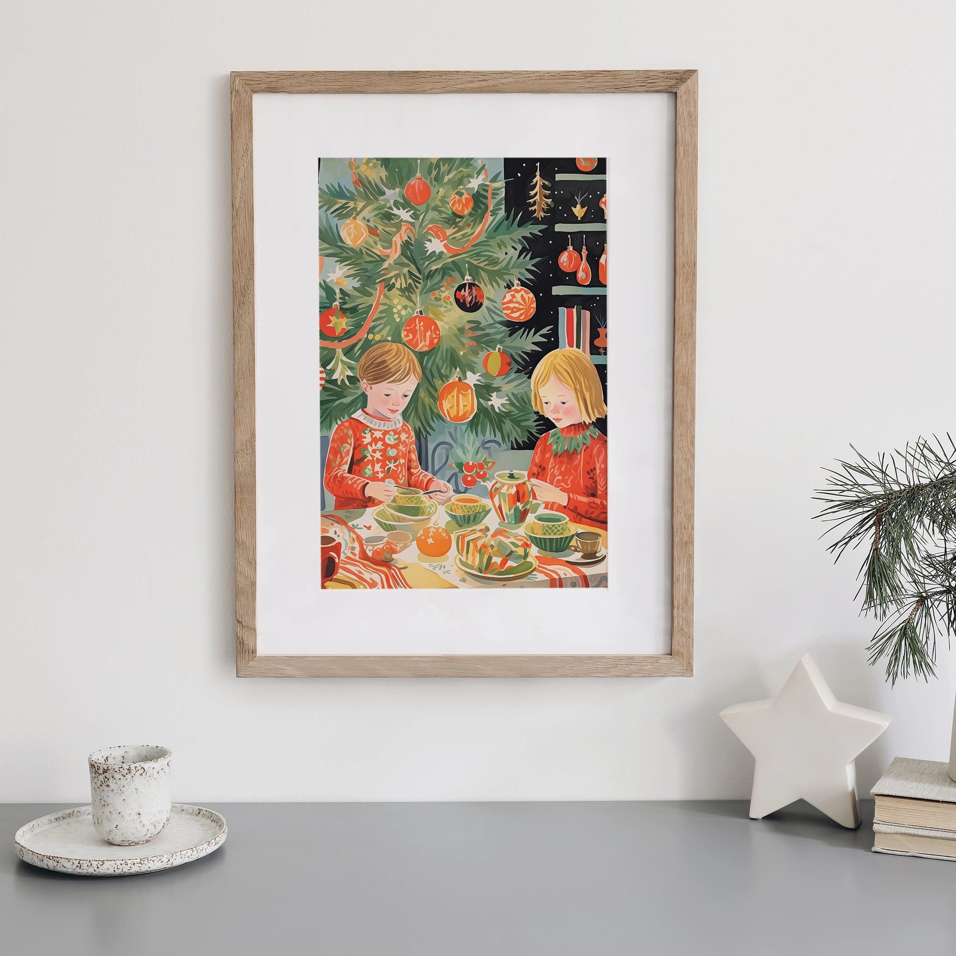 minimal christmas decoration with Blue Water Songs "Christmas is in Our Heart" poster