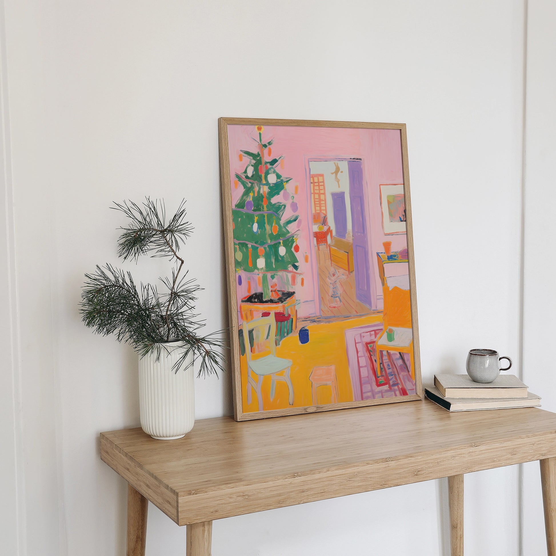 Eclectic Pink Christmas poster on the table