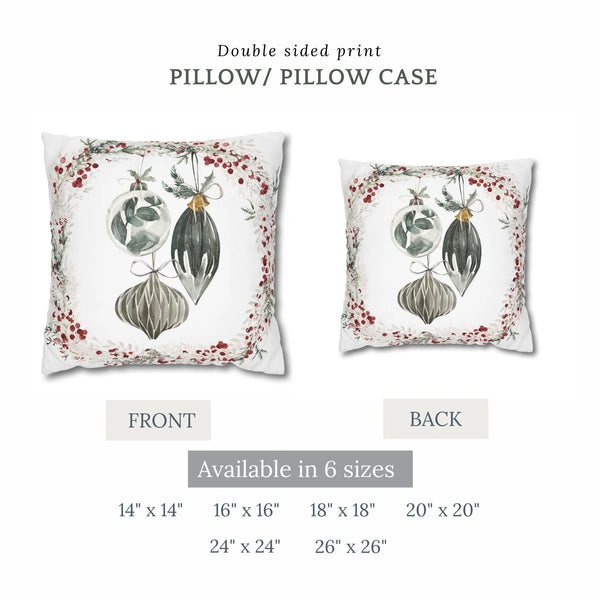 watercolor ornaments christmas pillow front and back