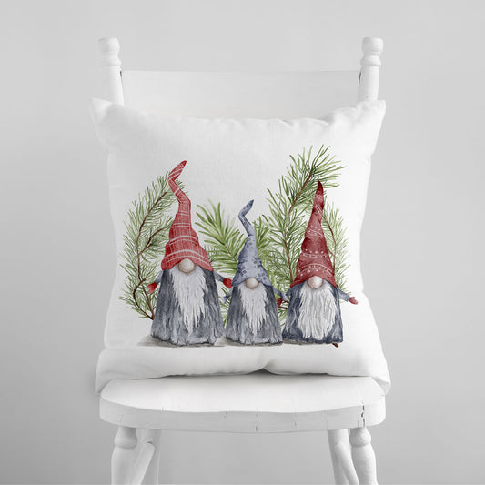 white chair with Gnomes Christmas PILLOW from Blue Water Songs on it