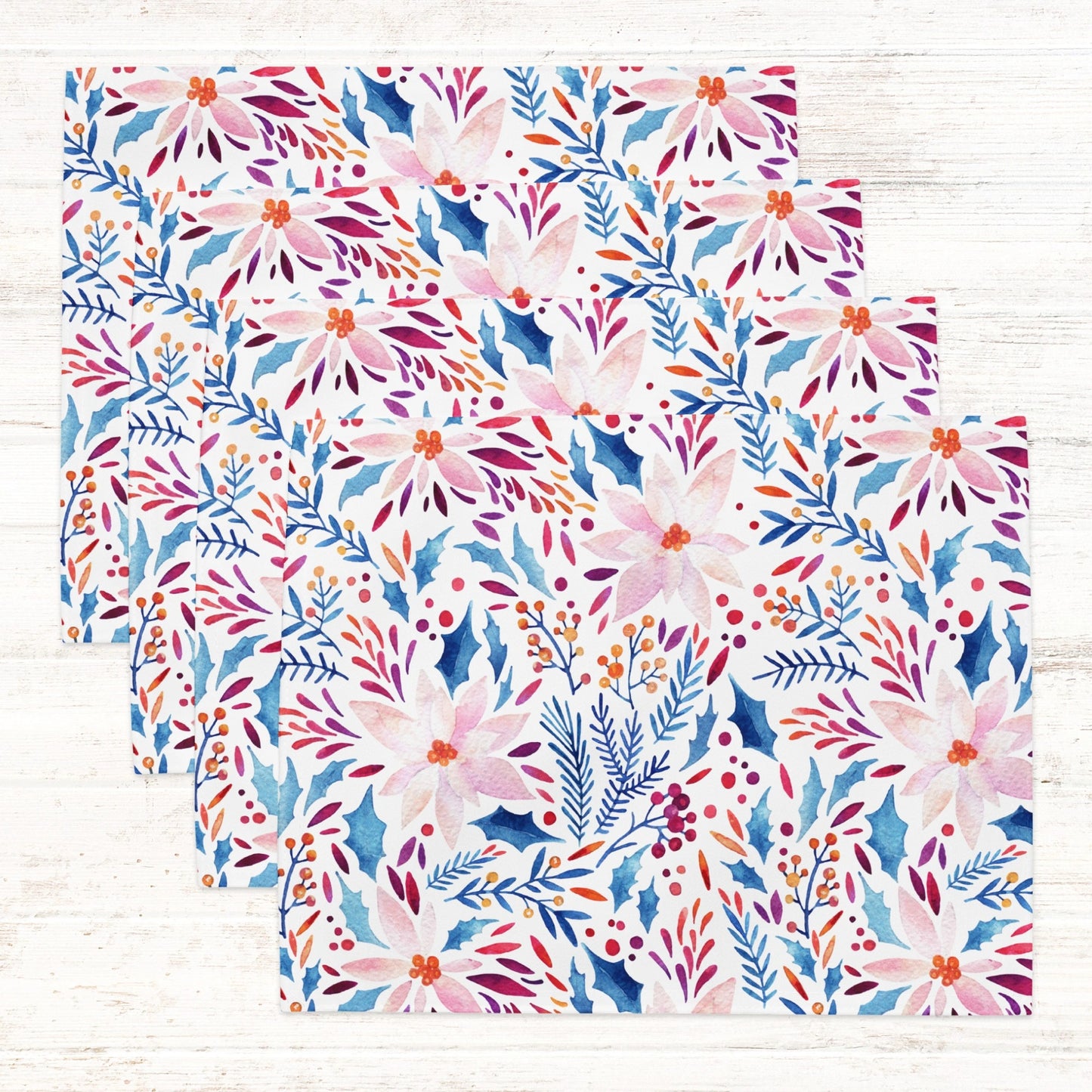 Watercolor Blue Winter Botanical Placemats | WINTER24PLT06