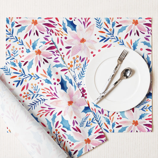 Watercolor Blue Winter Botanical Placemats | WINTER24PLT06