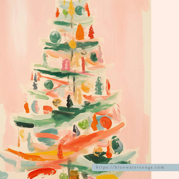 close up of Eclectic Pink Christmas Tree Art Print - DIGITAL DOWNLOAD from Blue Water Songs