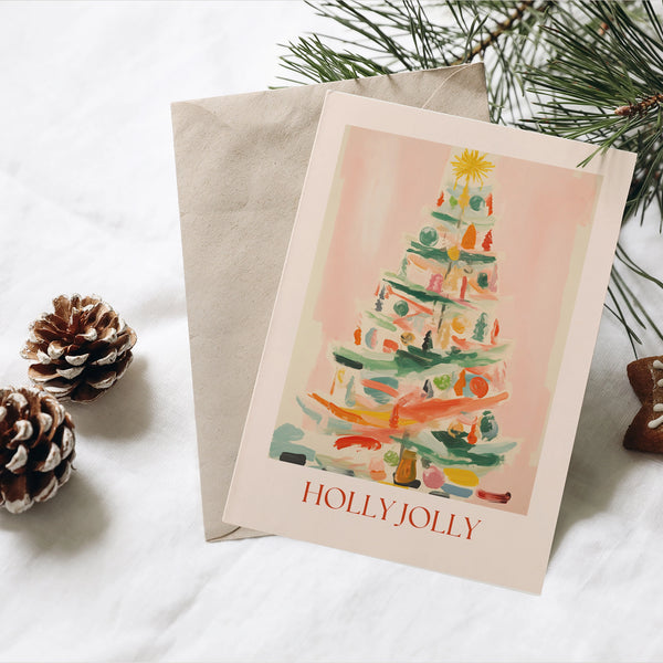 Eclectic Pink Christmas Tree greeting card from Blue Water Songs