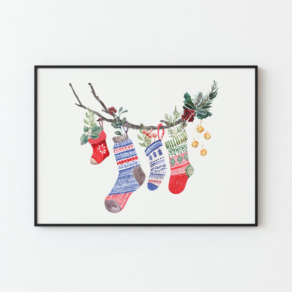 Watercolor Christmas Stocking and Botanical - DIGITAL DOWNLOAD