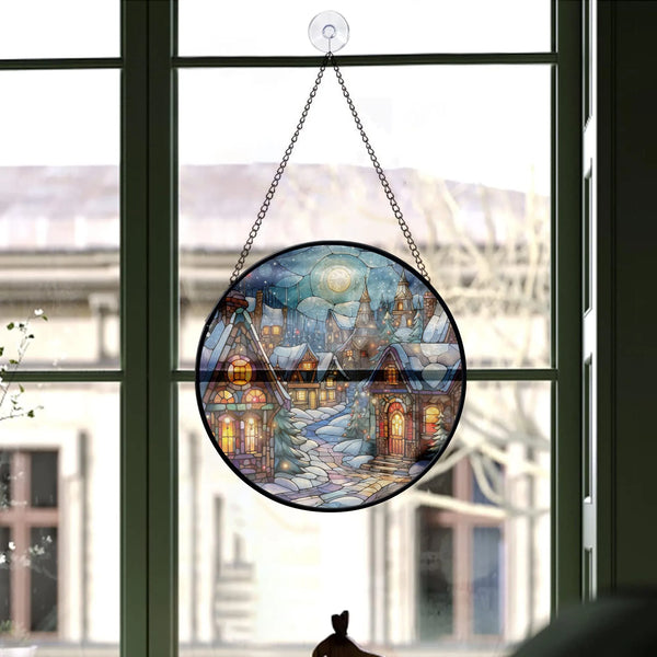 Holiday Window Decoration with glass stained ornament from Blue Water Songs