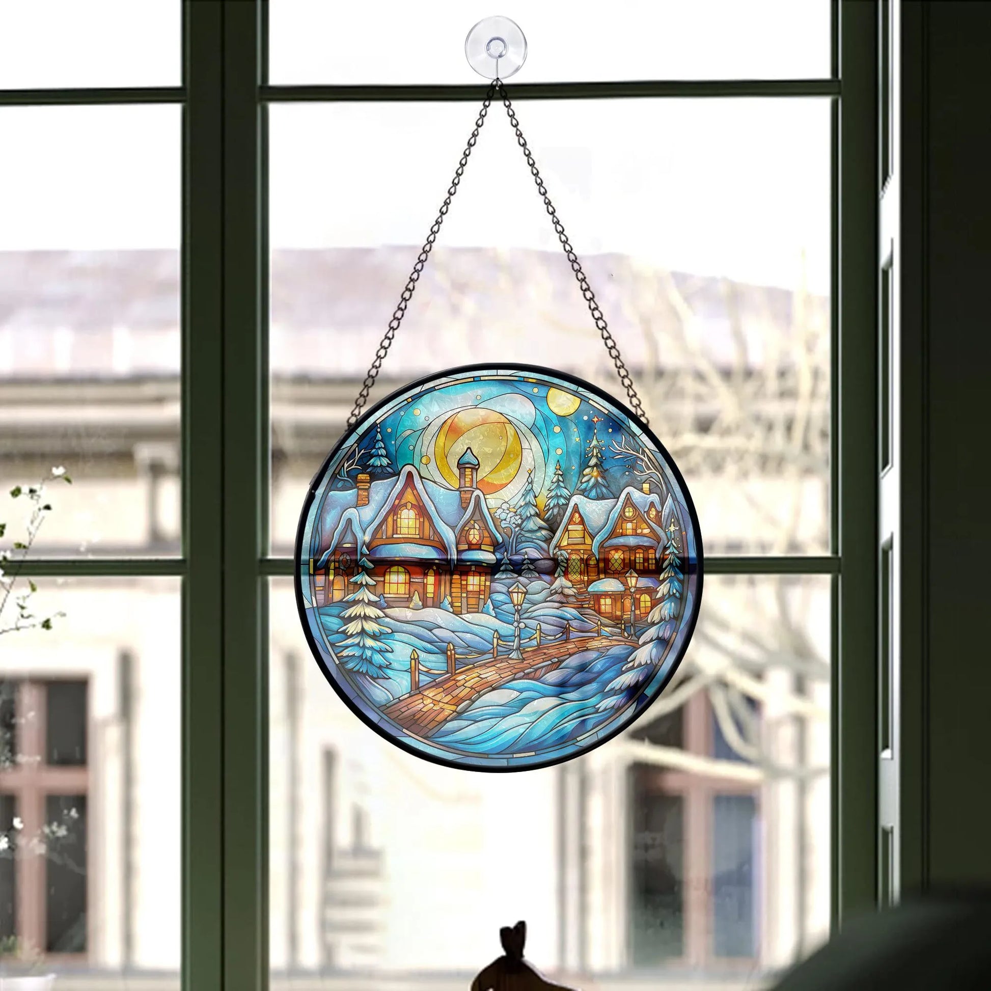 christmas window with Blue Water Songs Decorative Hanging Ornament on it