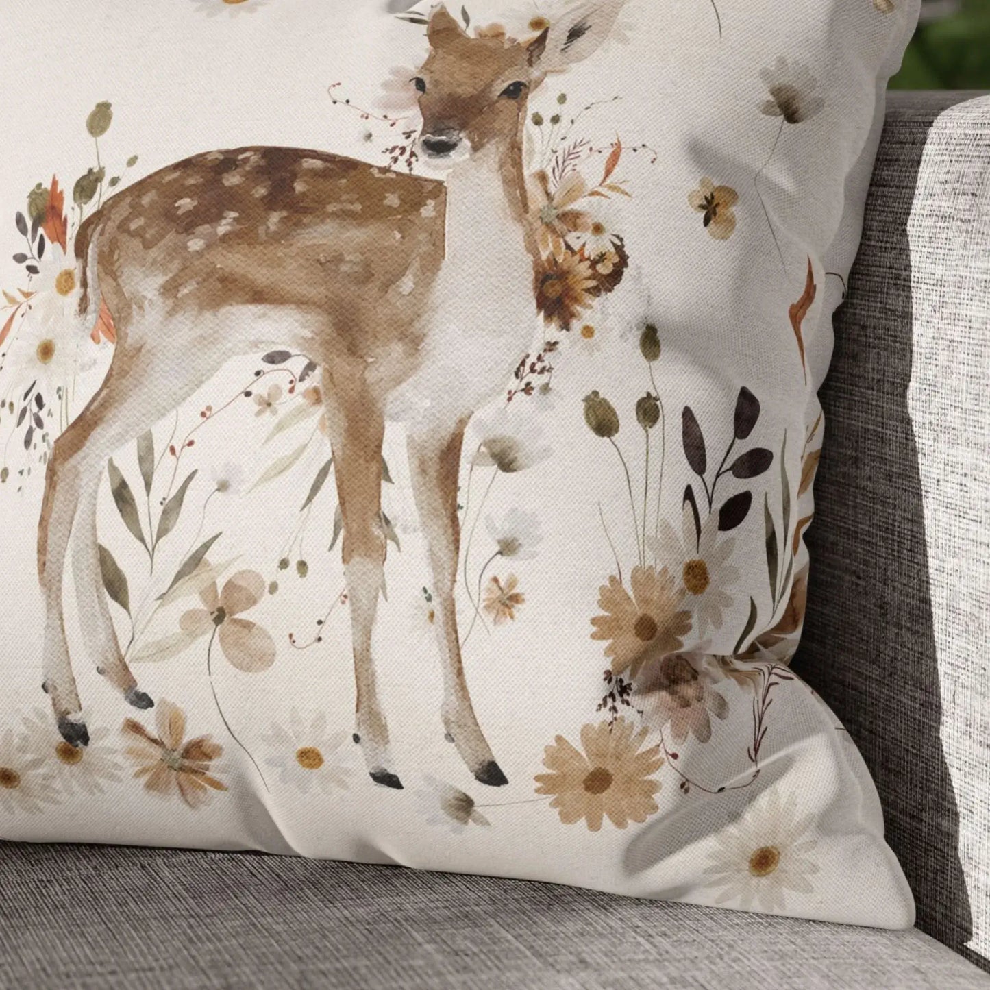 close up of Bambi Deer Fall Pillow Cover from Blue Water Songs 